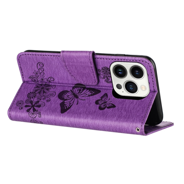 For iPhone 15 Pro Max Butterfly Embossed Flip Leather Phone Case(Purple) - HoMEdemic™ 
