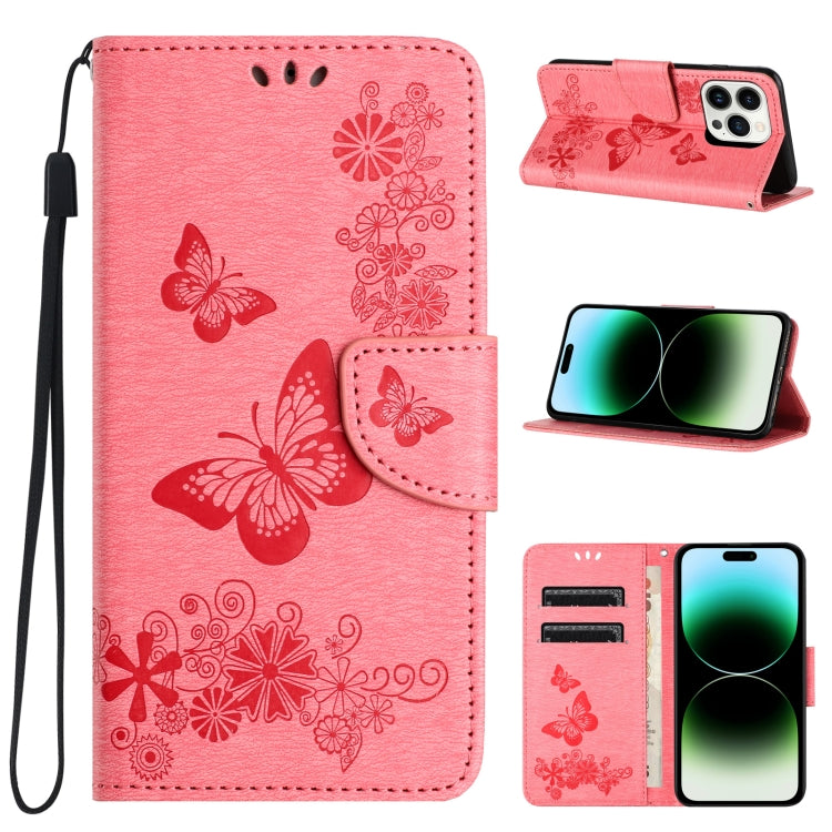 For iPhone 15 Pro Max Butterfly Embossed Flip Leather Phone Case(Pink) - HoMEdemic™ 