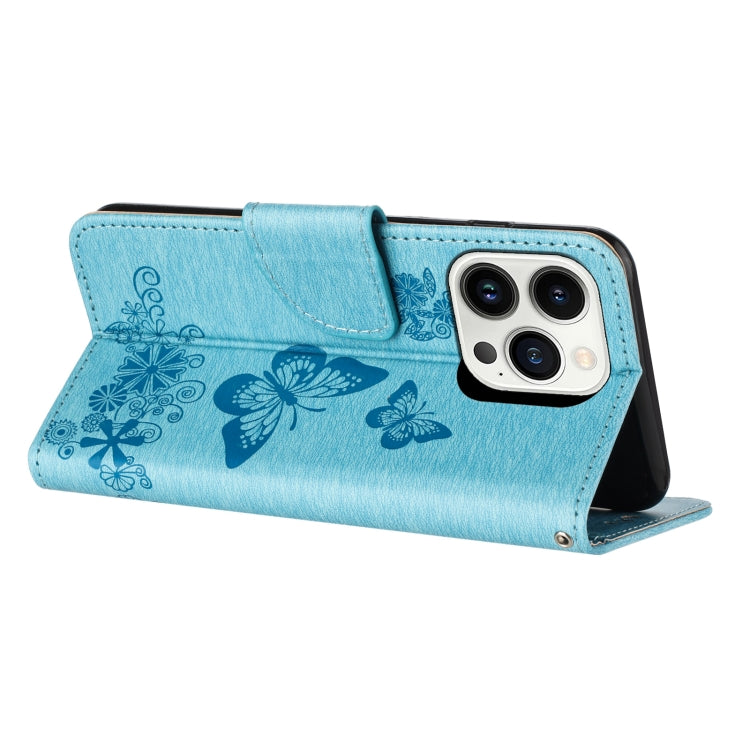 For iPhone 15 Pro Butterfly Embossed Flip Leather Phone Case(Blue) - HoMEdemic™ 
