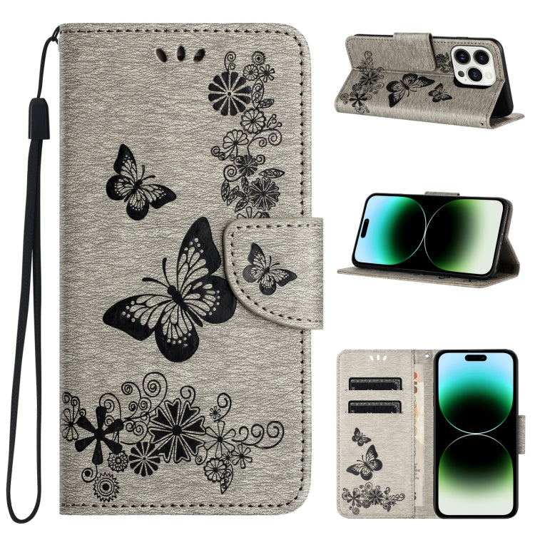 For iPhone 15 Pro Butterfly Embossed Flip Leather Phone Case(Grey) - HoMEdemic™ 