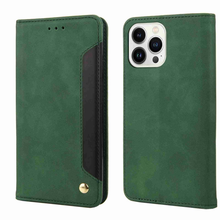 For iPhone 15 Pro Max Skin Feel Splicing Leather Phone Case(Green) - HoMEdemic™ 