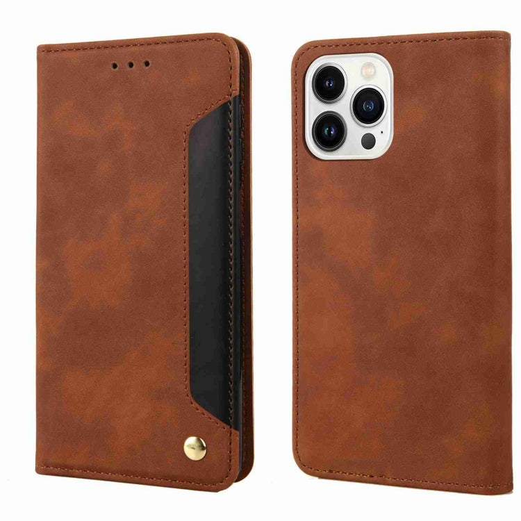 For iPhone 15 Pro Max Skin Feel Splicing Leather Phone Case(Brown) - HoMEdemic™ 