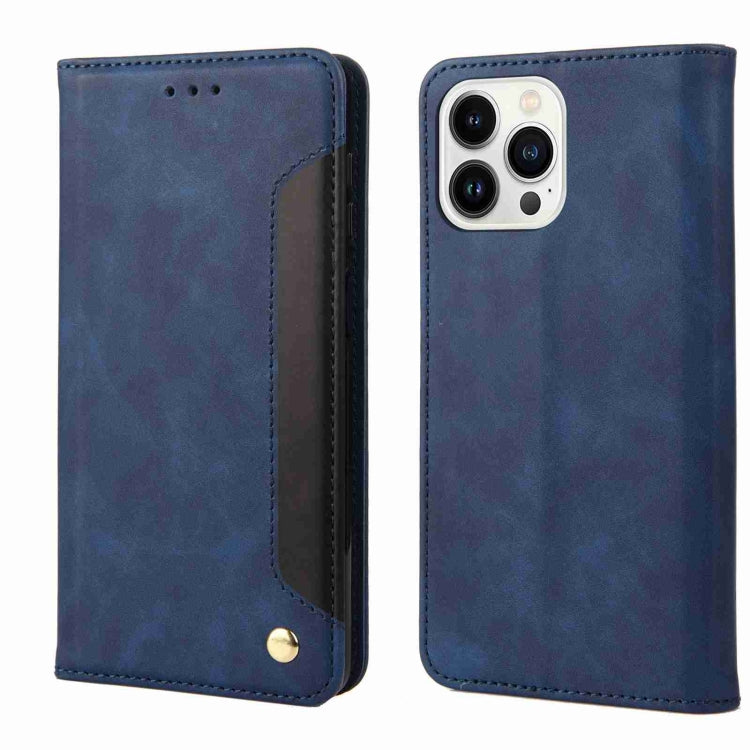 For iPhone 15 Pro Skin Feel Splicing Leather Phone Case(Blue) - HoMEdemic™ 