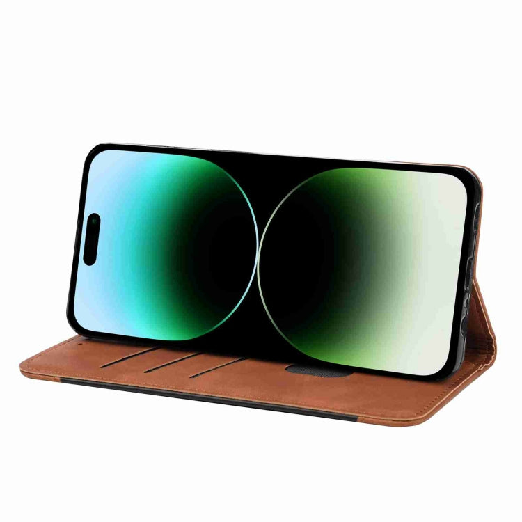 For iPhone 15 Pro Skin Feel Splicing Leather Phone Case(Brown) - HoMEdemic™ 
