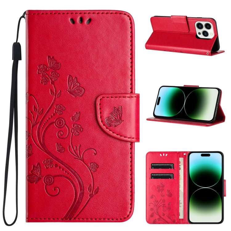 For iPhone 15 Pro Max Butterfly Flower Pattern Flip Leather Phone Case(Red) - HoMEdemic™ 