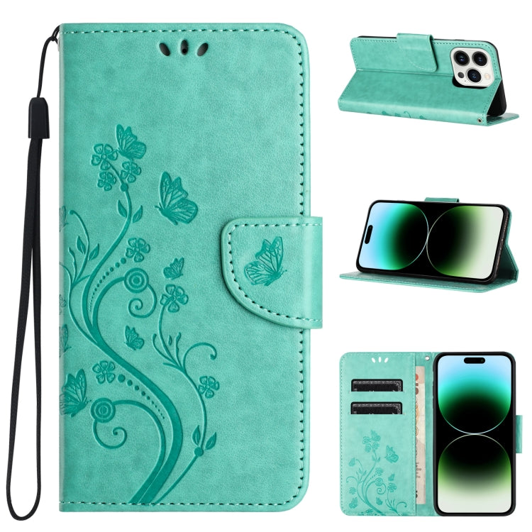 For iPhone 15 Pro Max Butterfly Flower Pattern Flip Leather Phone Case(Green) - HoMEdemic™ 