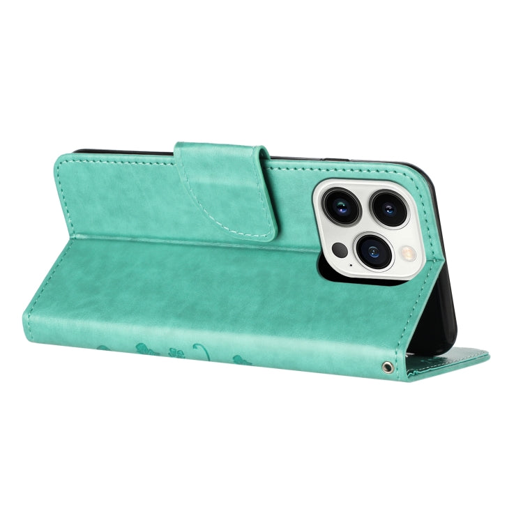 For iPhone 15 Pro Max Butterfly Flower Pattern Flip Leather Phone Case(Green) - HoMEdemic™ 