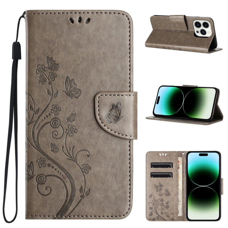 For iPhone 15 Pro Max Butterfly Flower Pattern Flip Leather Phone Case(Grey) - HoMEdemic™ 