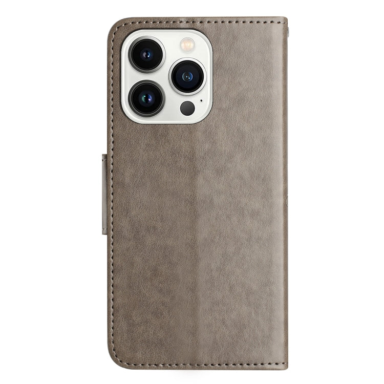 For iPhone 15 Pro Max Butterfly Flower Pattern Flip Leather Phone Case(Grey) - HoMEdemic™ 