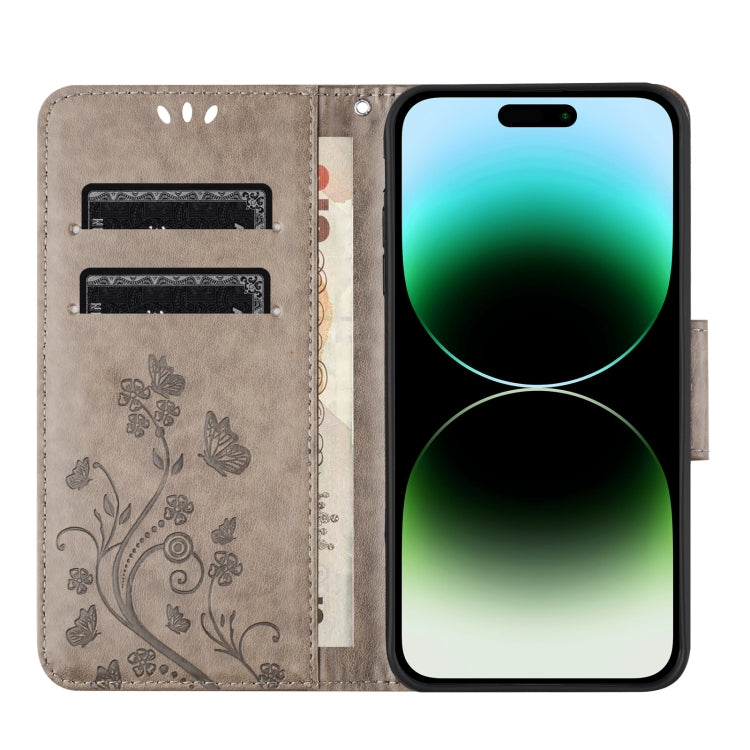 For iPhone 15 Pro Max Butterfly Flower Pattern Flip Leather Phone Case(Grey) - HoMEdemic™ 