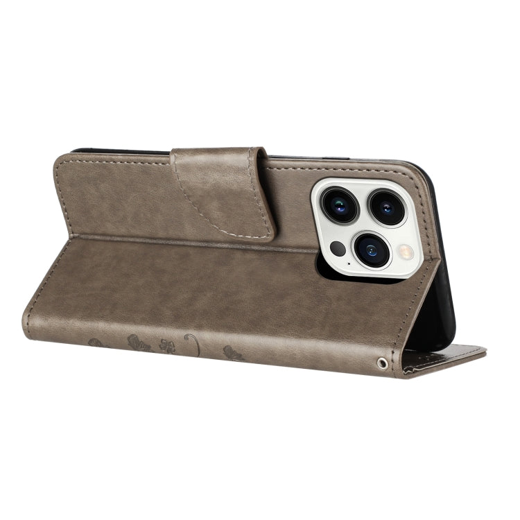 For iPhone 15 Pro Max Butterfly Flower Pattern Flip Leather Phone Case(Grey) - HoMEdemic™ 