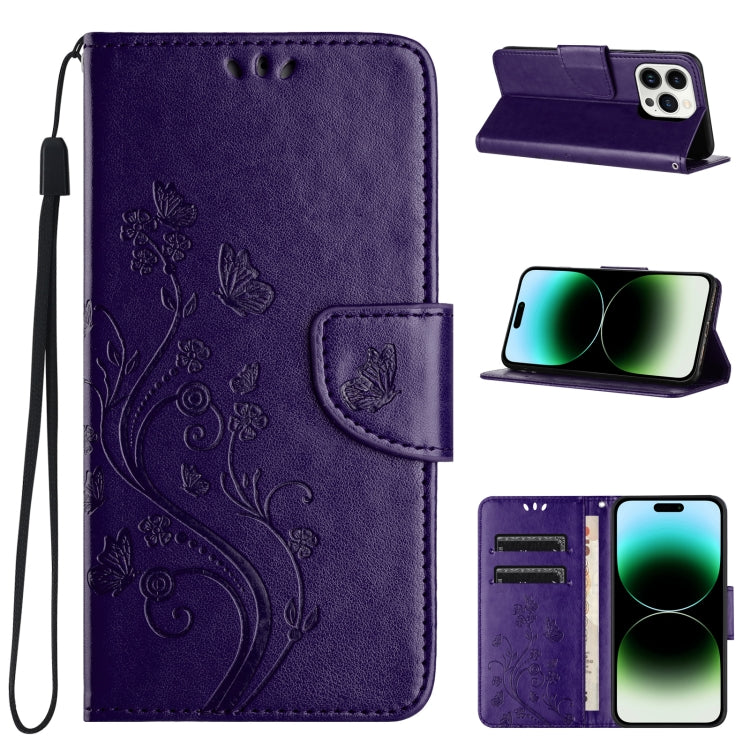 For iPhone 15 Pro Max Butterfly Flower Pattern Flip Leather Phone Case(Dark Purple) - HoMEdemic™ 