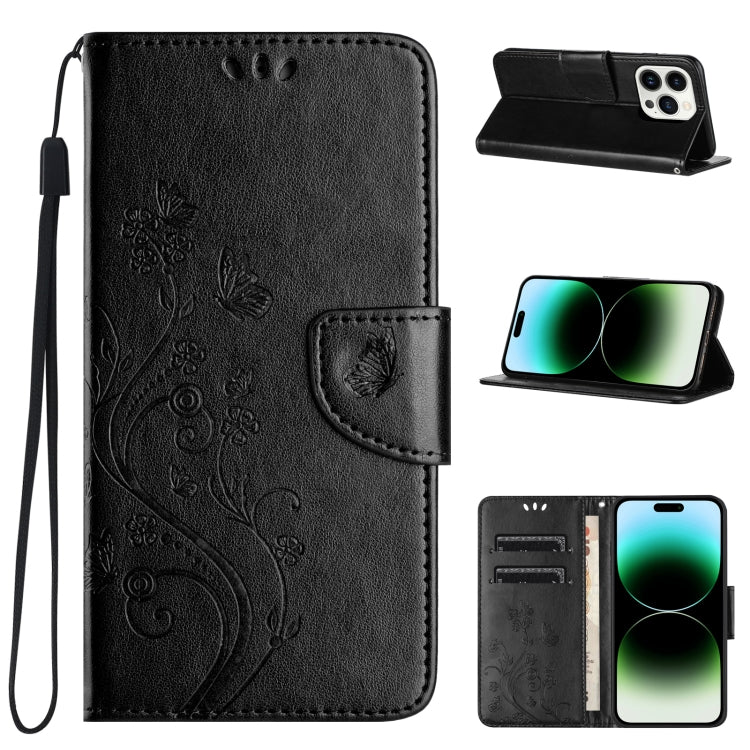 For iPhone 15 Pro Max Butterfly Flower Pattern Flip Leather Phone Case(Black) - HoMEdemic™ 