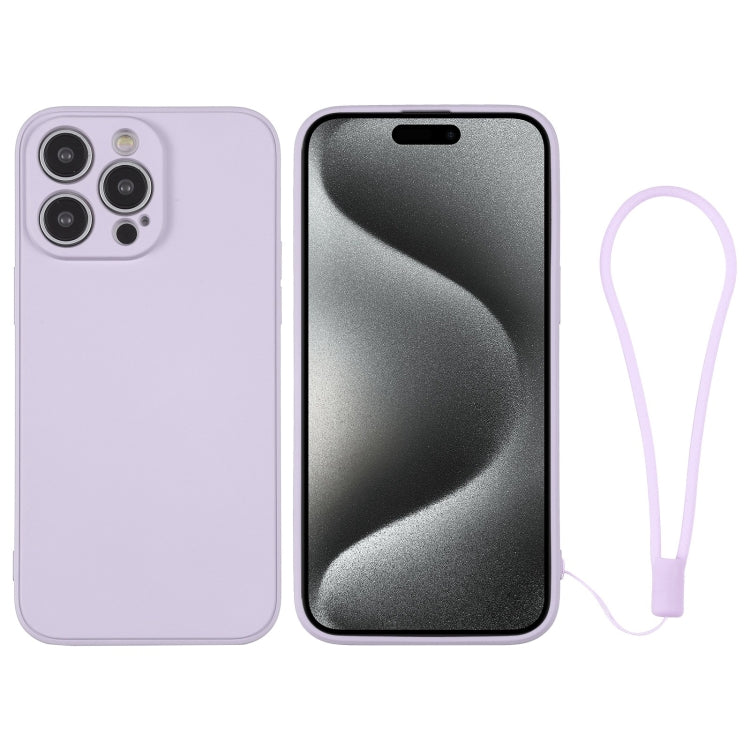 For iPhone 15 Pro Max Silicone Phone Case with Wrist Strap(Light Purple) - HoMEdemic™ 