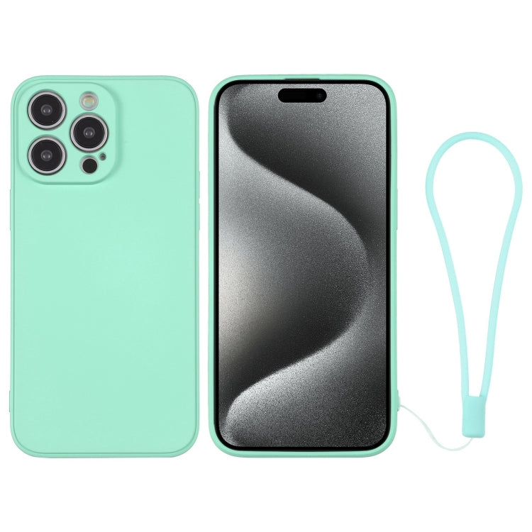 For iPhone 15 Pro Silicone Phone Case with Wrist Strap(Mint Green) - HoMEdemic™ 