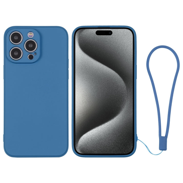 For iPhone 15 Pro Silicone Phone Case with Wrist Strap(Blue) - HoMEdemic™ 