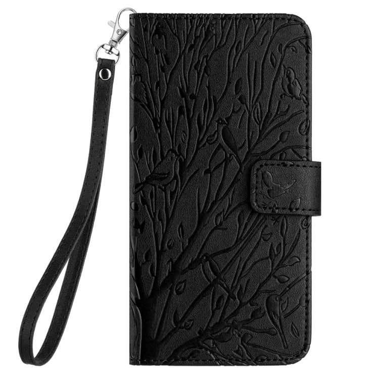 For iPhone 15 Pro Max Tree Birds Embossed Pattern Leather Phone Case(Black) - HoMEdemic™ 
