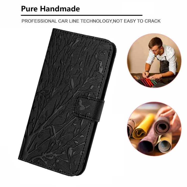 For iPhone 15 Pro Max Tree Birds Embossed Pattern Leather Phone Case(Black) - HoMEdemic™ 