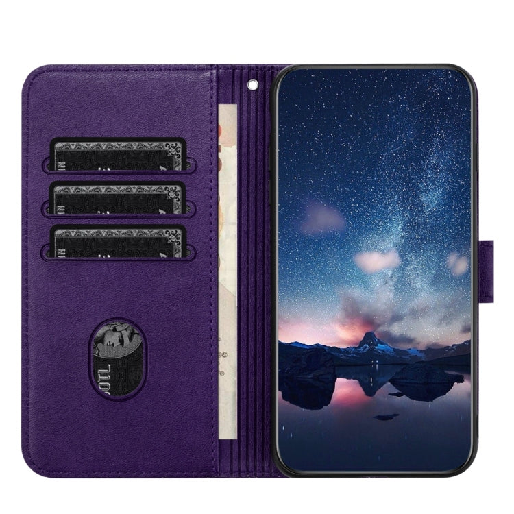 For iPhone 15 Pro Tree Birds Embossed Pattern Leather Phone Case(Purple) - HoMEdemic™ 