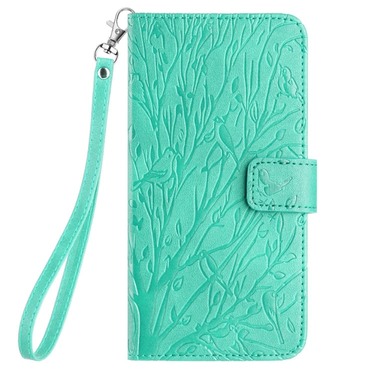 For iPhone 15 Pro Tree Birds Embossed Pattern Leather Phone Case(Green) - HoMEdemic™ 