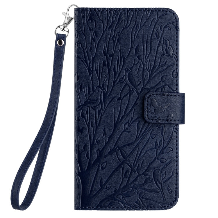 For iPhone 15 Pro Tree Birds Embossed Pattern Leather Phone Case(Blue) - HoMEdemic™ 