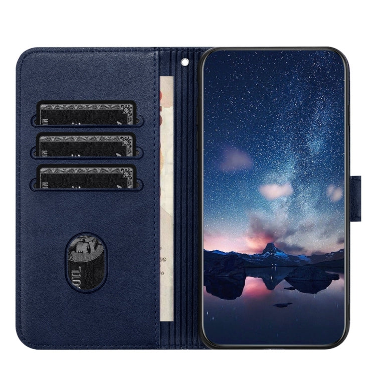For iPhone 15 Pro Tree Birds Embossed Pattern Leather Phone Case(Blue) - HoMEdemic™ 