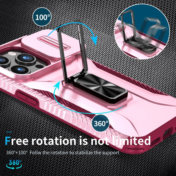 For iPhone 15 Pro Max Sliding Camshield Holder Phone Case(Pink + Rose Red) - HoMEdemic™ 