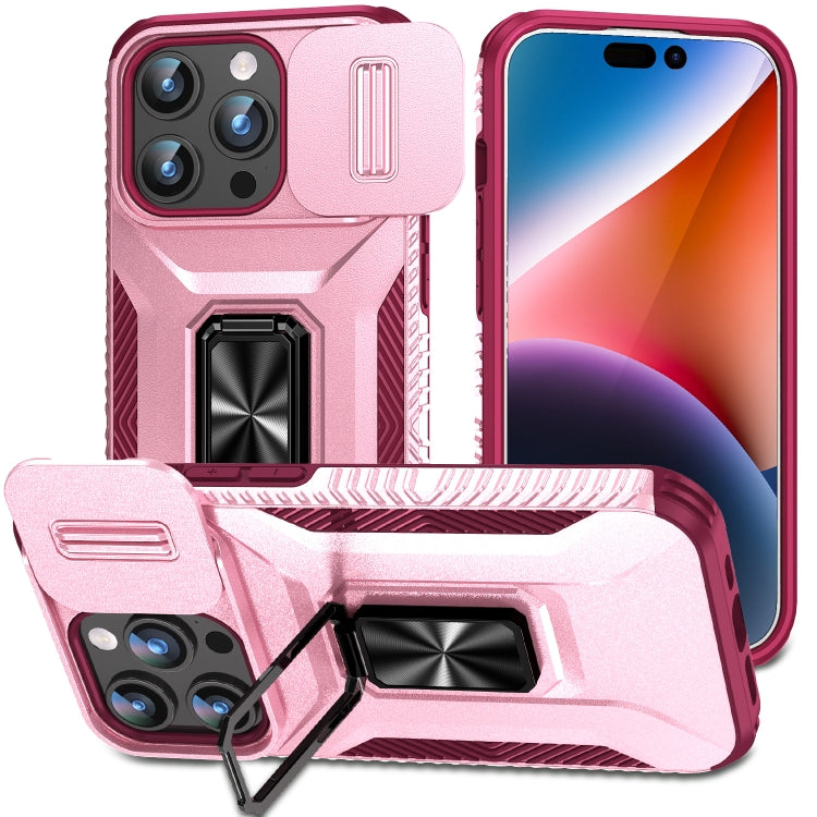 For iPhone 15 Pro Sliding Camshield Holder Phone Case(Pink + Rose Red) - HoMEdemic™ 