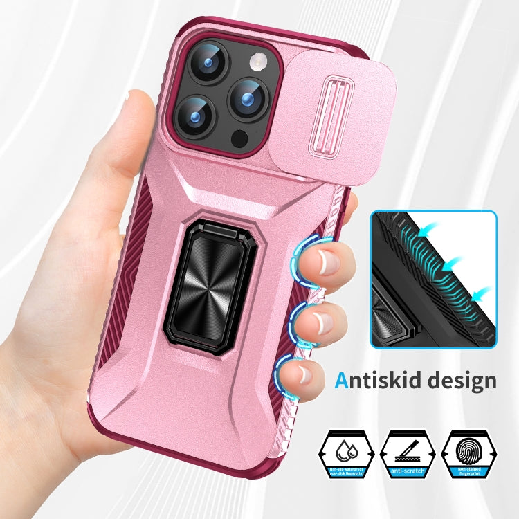For iPhone 15 Pro Sliding Camshield Holder Phone Case(Pink + Rose Red) - HoMEdemic™ 
