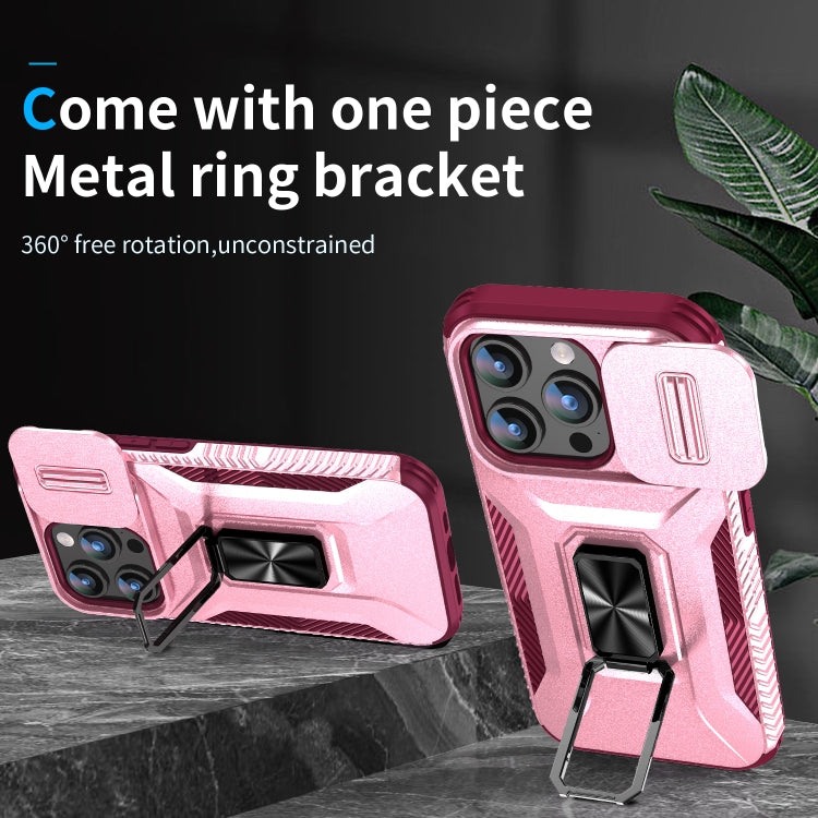 For iPhone 15 Pro Sliding Camshield Holder Phone Case(Pink + Rose Red) - HoMEdemic™ 