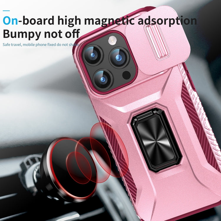 For iPhone 15 Pro Sliding Camshield Holder Phone Case(Pink + Rose Red) - HoMEdemic™ 