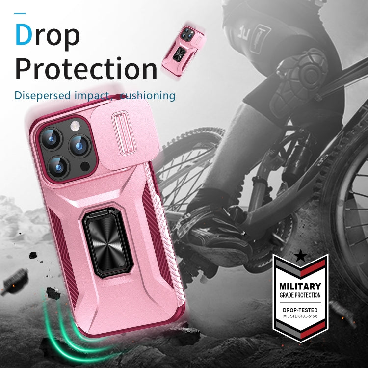 For iPhone 15 Pro Sliding Camshield Holder Phone Case(Pink + Rose Red) - HoMEdemic™ 