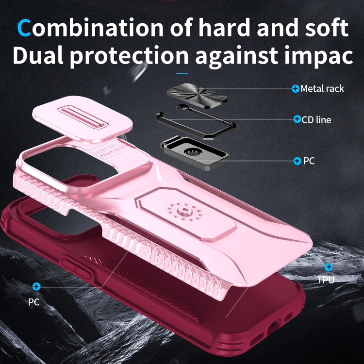 For iPhone 15 Pro Sliding Camshield Holder Phone Case(Pink + Rose Red) - HoMEdemic™ 