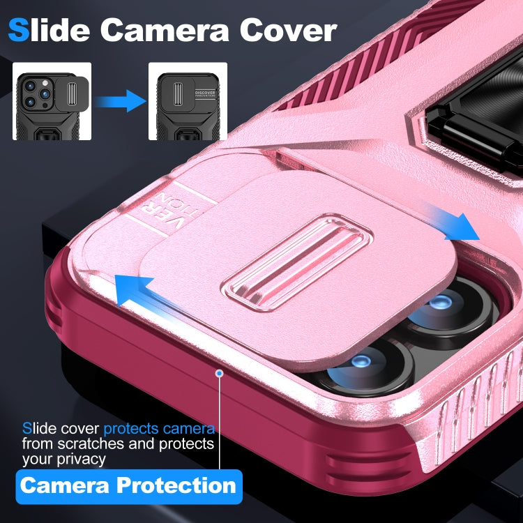 For iPhone 15 Pro Sliding Camshield Holder Phone Case(Pink + Rose Red) - HoMEdemic™ 