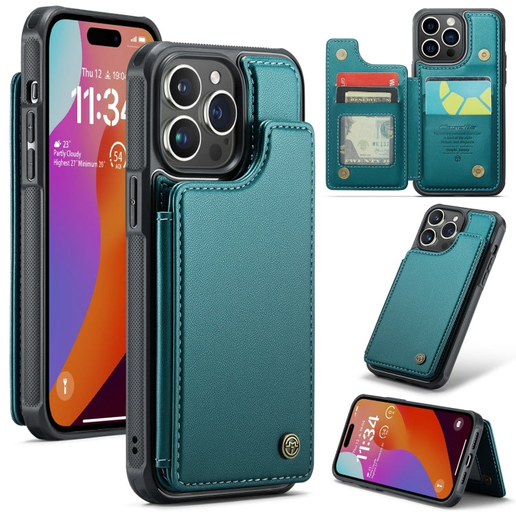 For iPhone 15 Pro CaseMe C22 Card Slots Holder RFID Anti-theft Phone Case(Blue Green) - HoMEdemic™ 