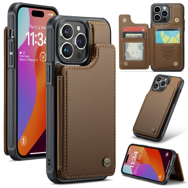 For iPhone 15 Pro CaseMe C22 Card Slots Holder RFID Anti-theft Phone Case(Brown) - HoMEdemic™ 
