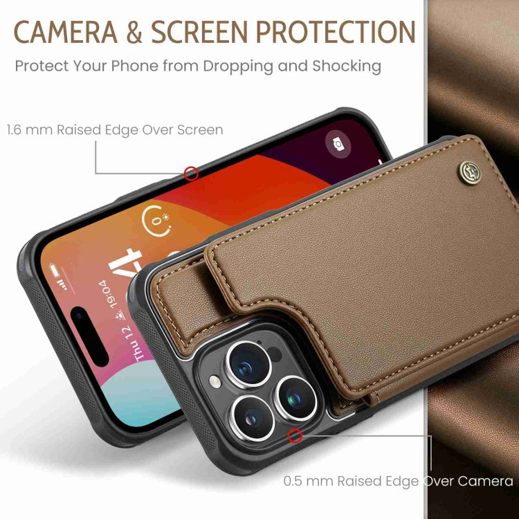 For iPhone 15 Pro CaseMe C22 Card Slots Holder RFID Anti-theft Phone Case(Brown) - HoMEdemic™ 