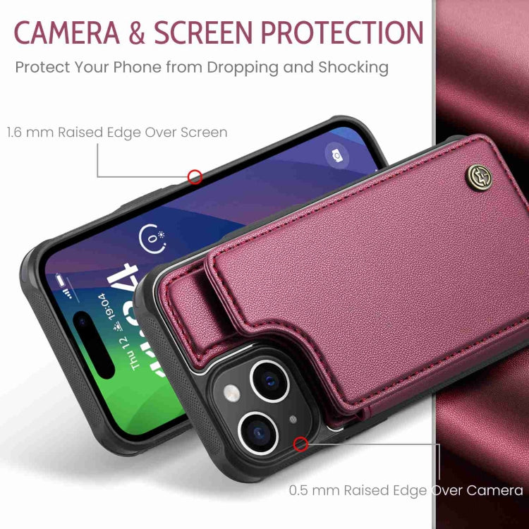 For iPhone 15 CaseMe C22 Card Slots Holder RFID Anti-theft Phone Case(Wine Red) - HoMEdemic™ 
