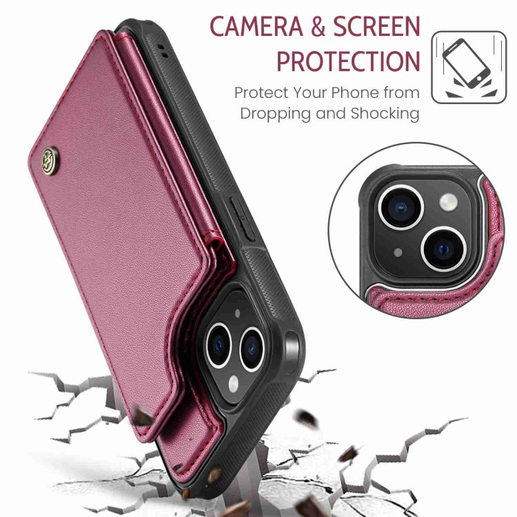 For iPhone 15 CaseMe C22 Card Slots Holder RFID Anti-theft Phone Case(Wine Red) - HoMEdemic™ 