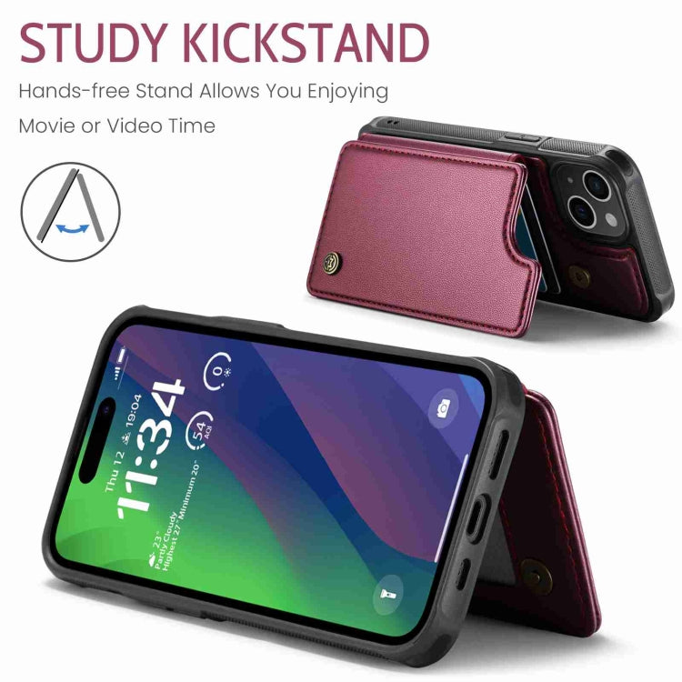 For iPhone 15 CaseMe C22 Card Slots Holder RFID Anti-theft Phone Case(Wine Red) - HoMEdemic™ 