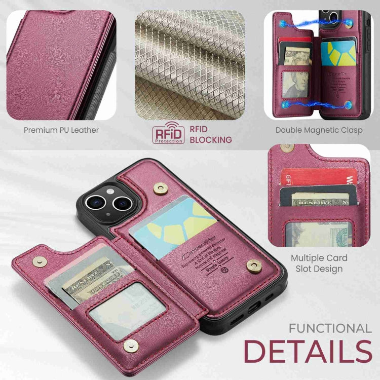 For iPhone 15 CaseMe C22 Card Slots Holder RFID Anti-theft Phone Case(Wine Red) - HoMEdemic™ 