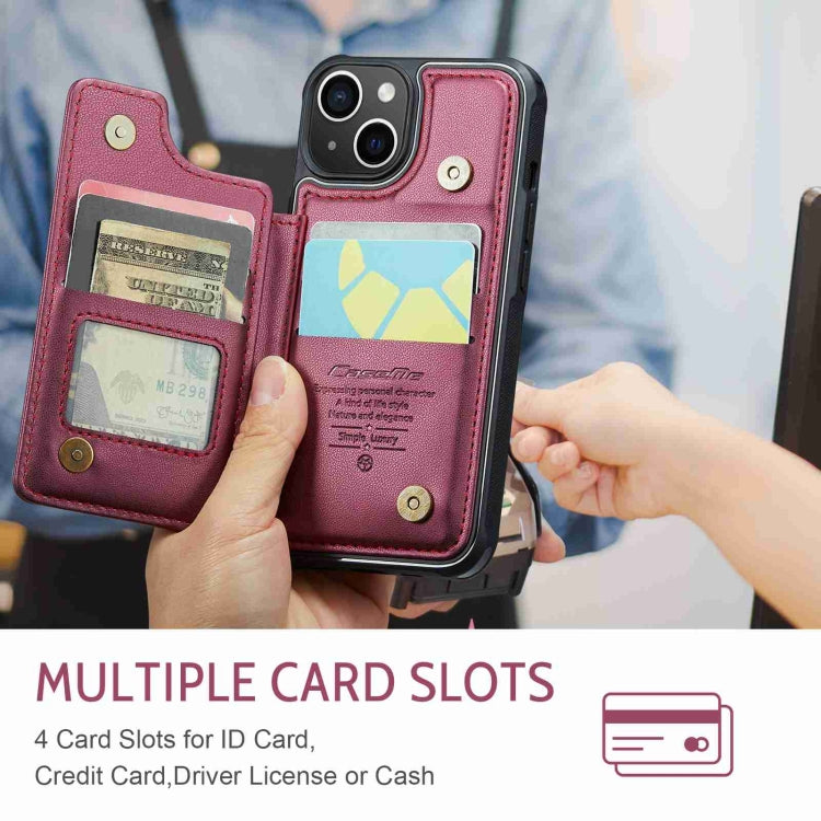 For iPhone 15 CaseMe C22 Card Slots Holder RFID Anti-theft Phone Case(Wine Red) - HoMEdemic™ 
