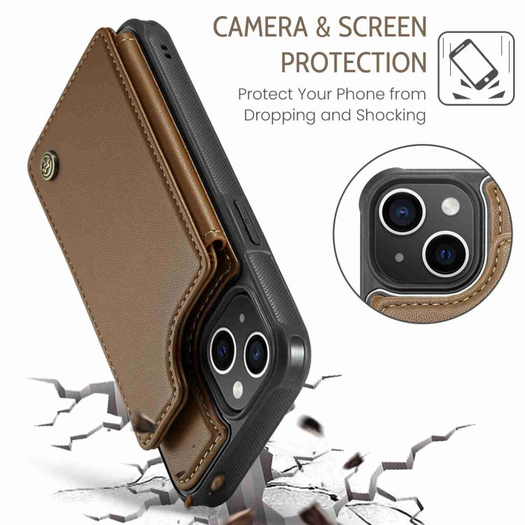 For iPhone 15 CaseMe C22 Card Slots Holder RFID Anti-theft Phone Case(Brown) - HoMEdemic™ 
