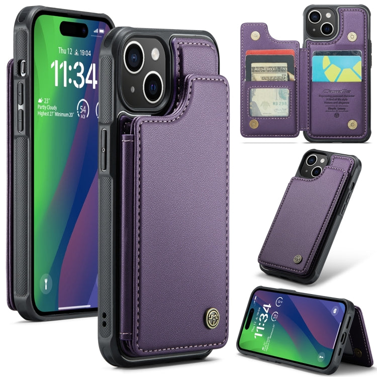 For iPhone 15 CaseMe C22 Card Slots Holder RFID Anti-theft Phone Case(Purple) - HoMEdemic™ 
