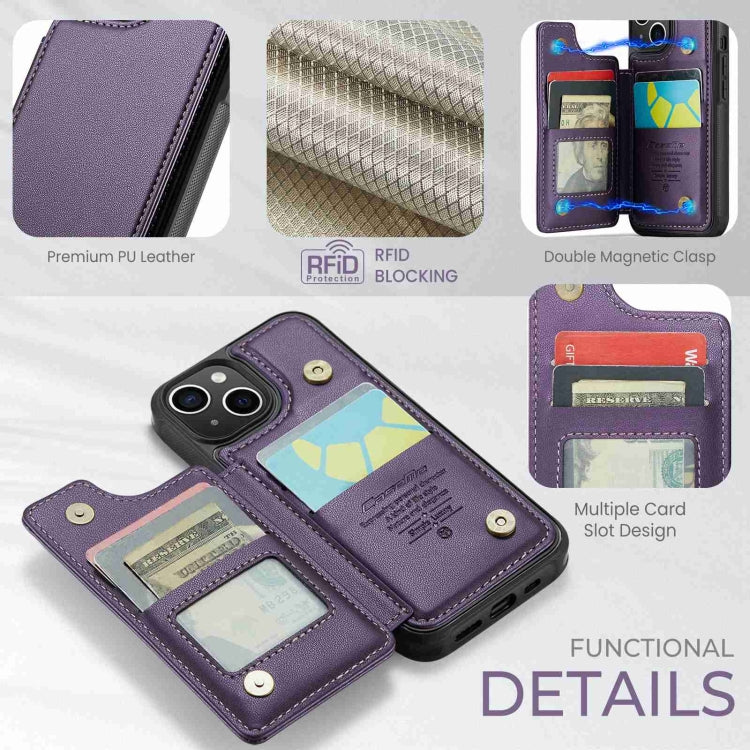 For iPhone 15 CaseMe C22 Card Slots Holder RFID Anti-theft Phone Case(Purple) - HoMEdemic™ 