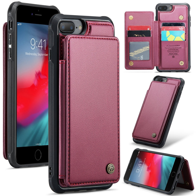 For iPhone 8 Plus / 7 Plus CaseMe C22 Card Slots Holder RFID Anti-theft Phone Case(Wine Red) - HoMEdemic™ 