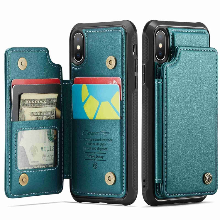 For iPhone XS / X CaseMe C22 Card Slots Holder RFID Anti-theft Phone Case(Blue Green) - HoMEdemic™ 