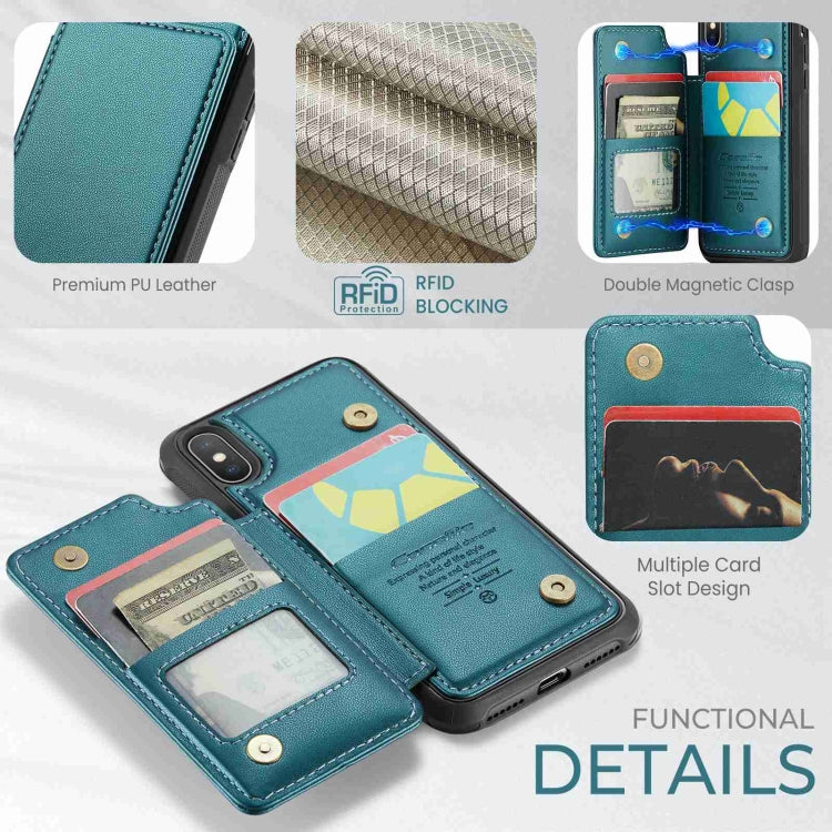 For iPhone XS / X CaseMe C22 Card Slots Holder RFID Anti-theft Phone Case(Blue Green) - HoMEdemic™ 