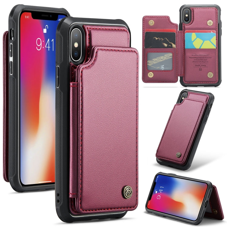 For iPhone XS / X CaseMe C22 Card Slots Holder RFID Anti-theft Phone Case(Wine Red) - HoMEdemic™ 
