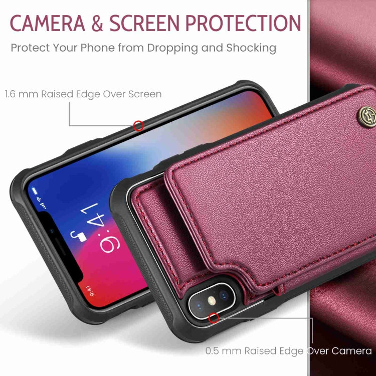 For iPhone XS / X CaseMe C22 Card Slots Holder RFID Anti-theft Phone Case(Wine Red) - HoMEdemic™ 